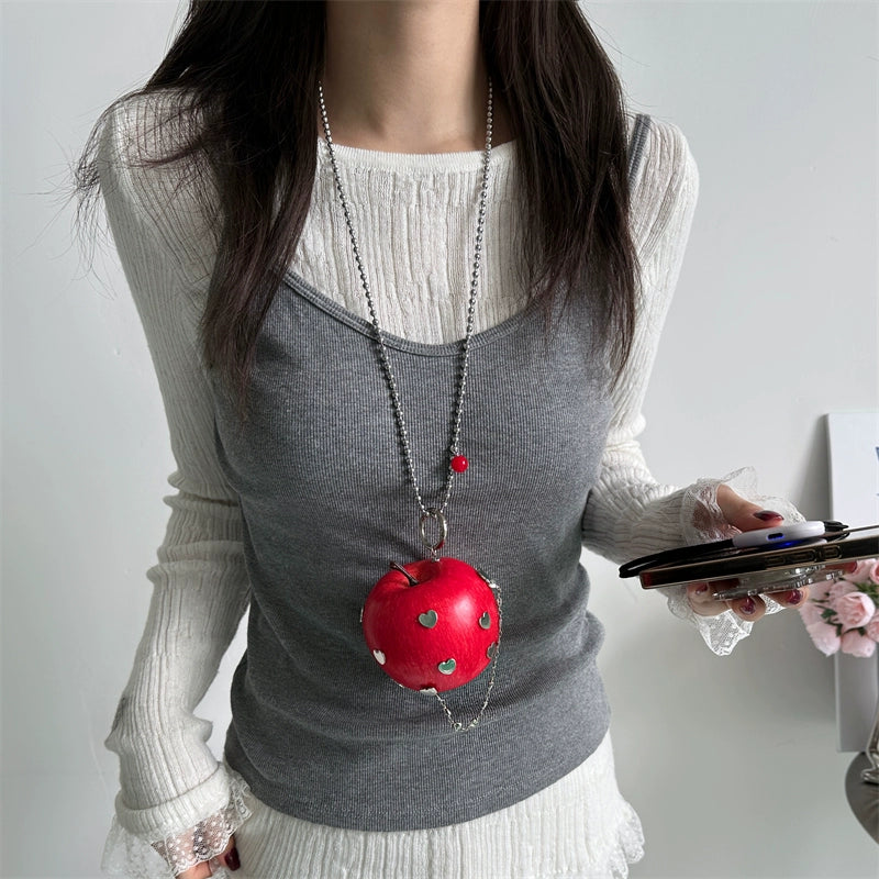red apple silver hearts necklace