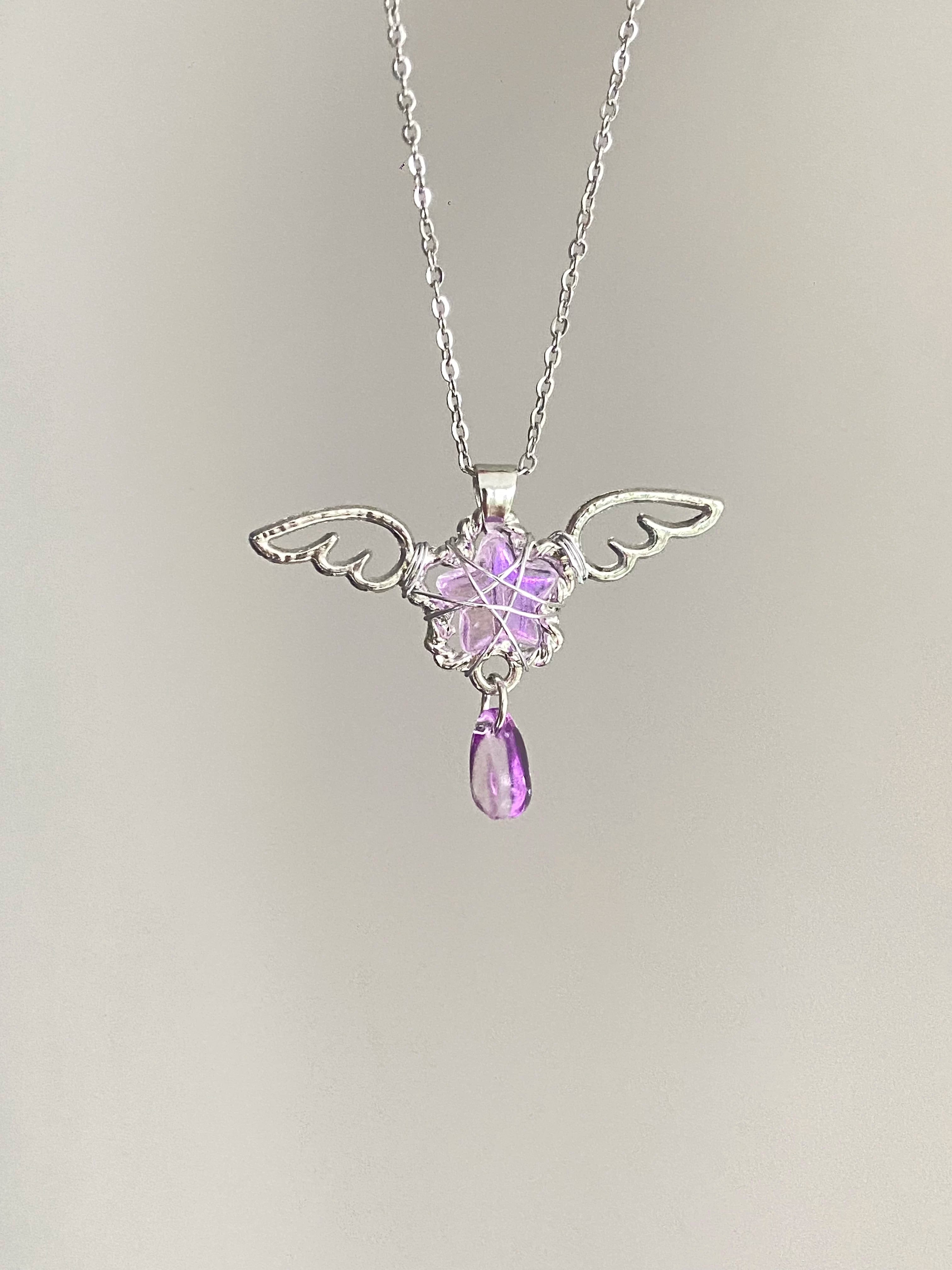 angel wing crystal necklace