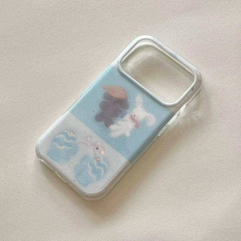 dreamy bunny and puppy phone case