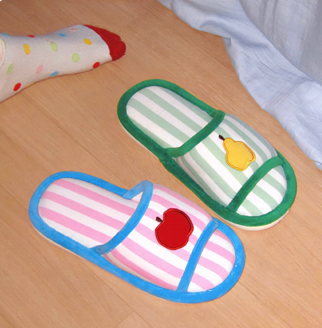 striped apple pear slippers