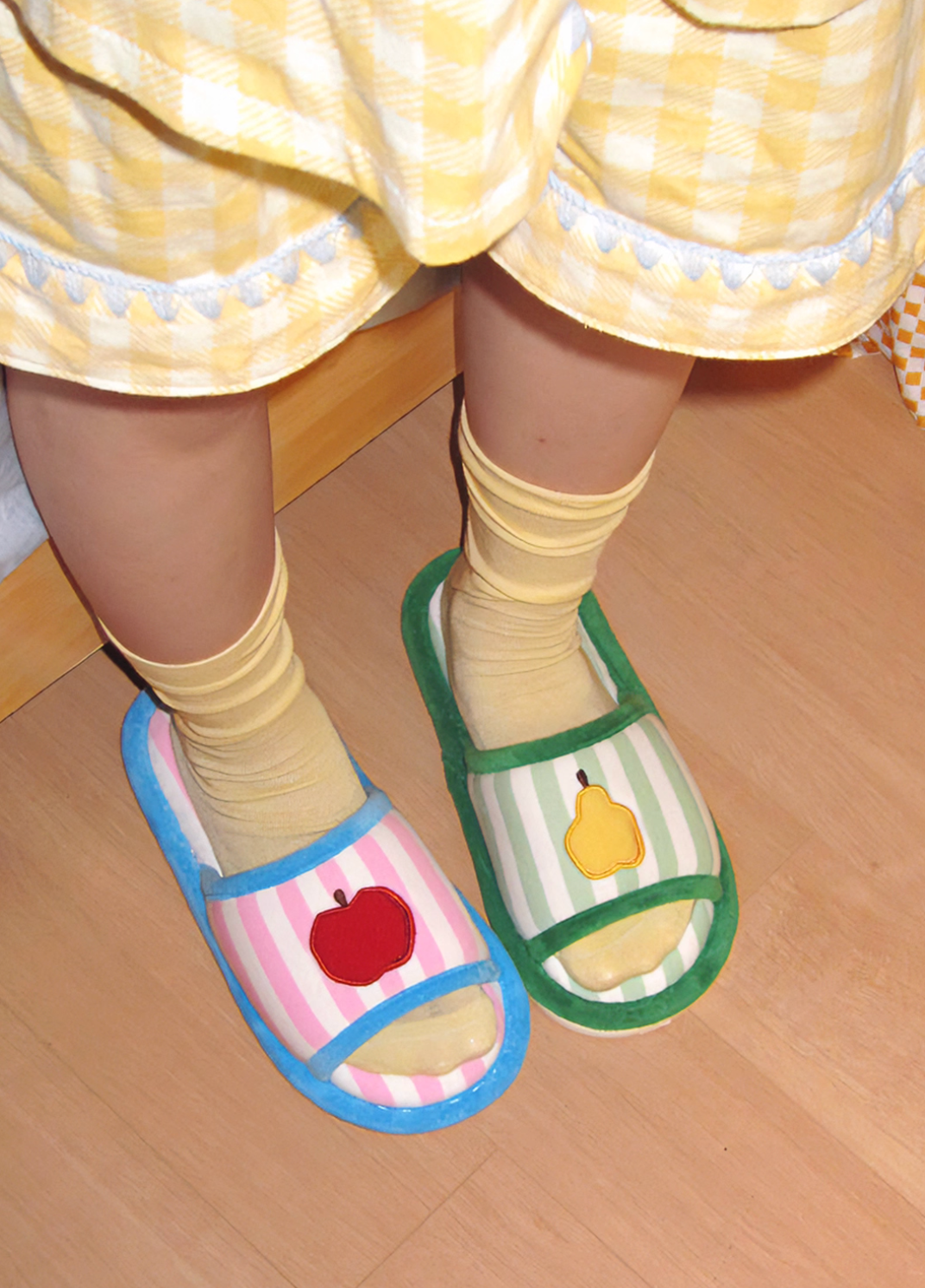 striped apple pear slippers