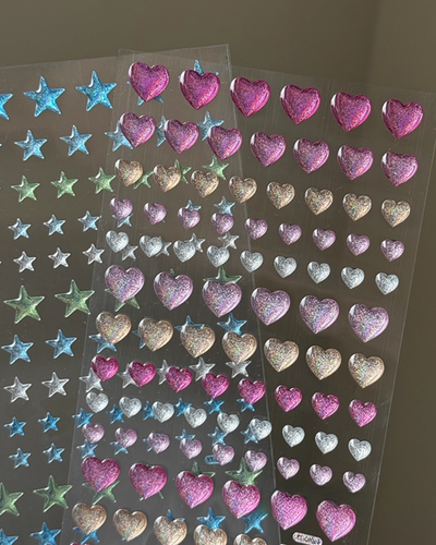glitter heart and star stickers