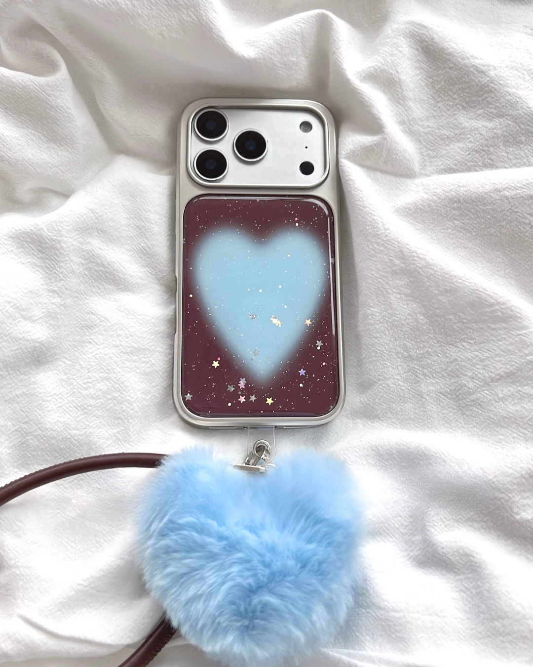 blue + brown heart phone case