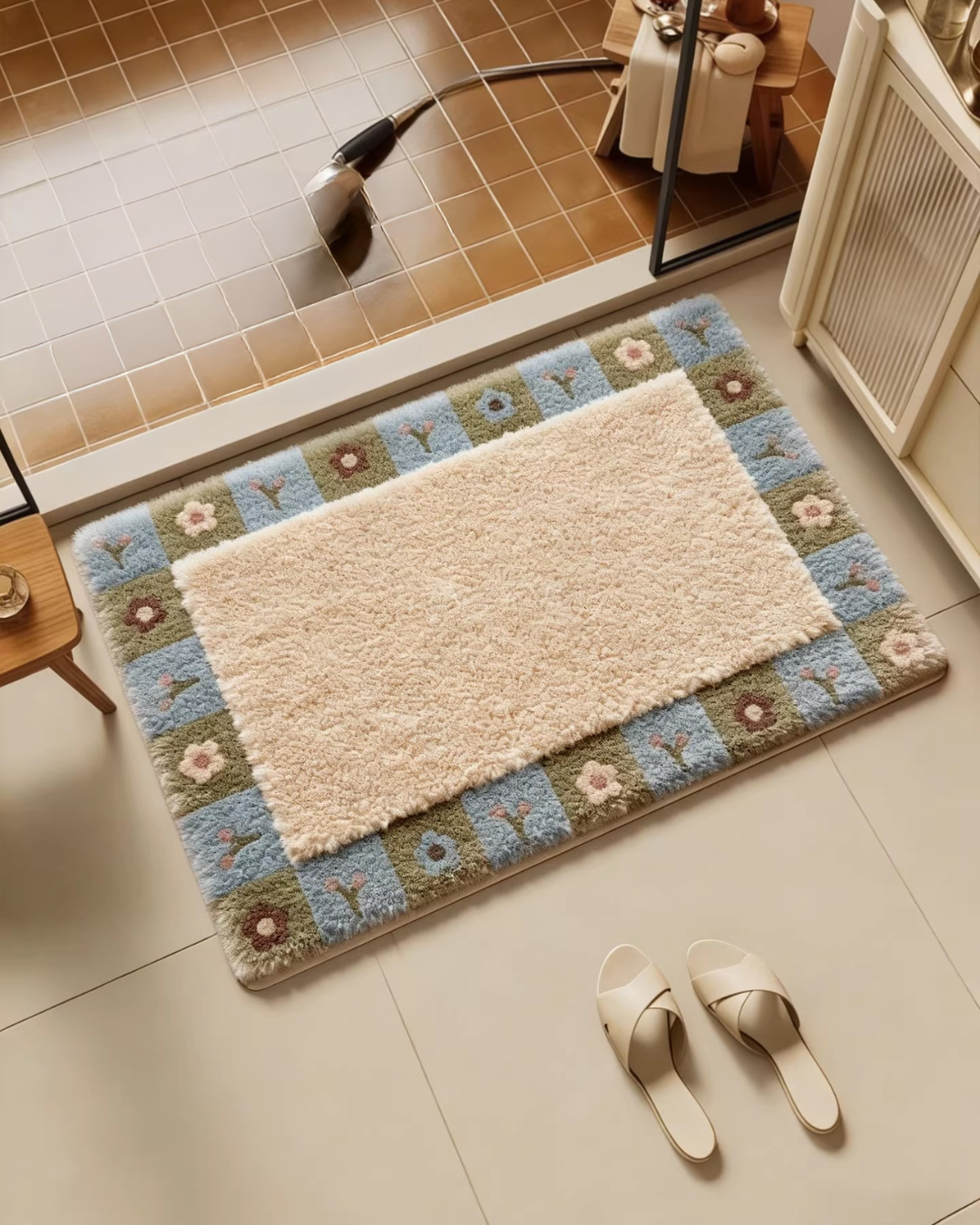 flower tufted bath mat