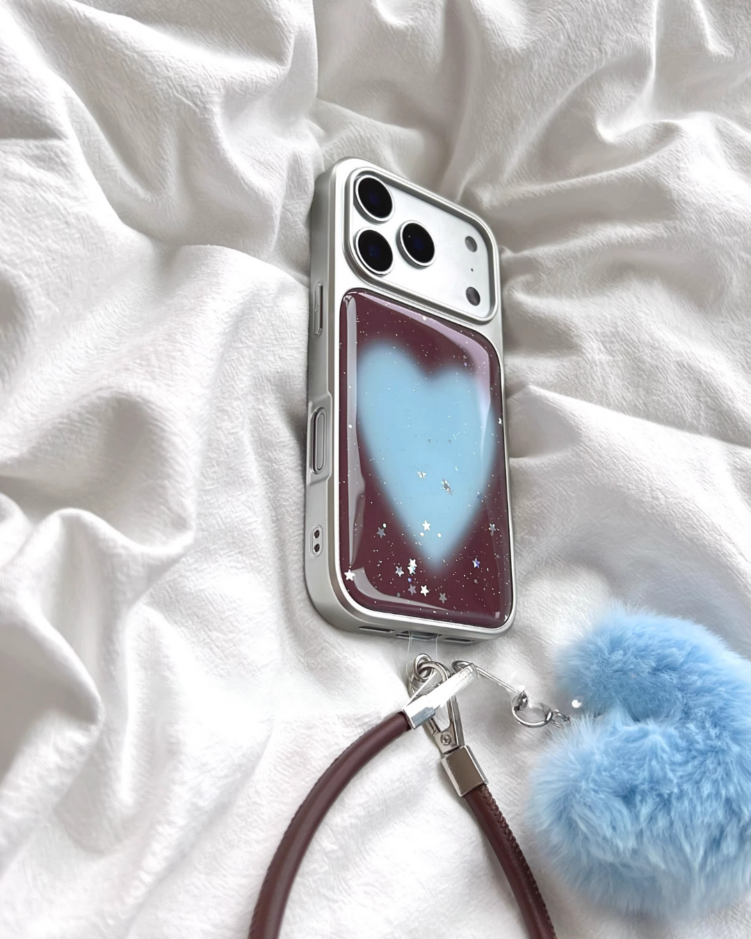 blue + brown heart phone case