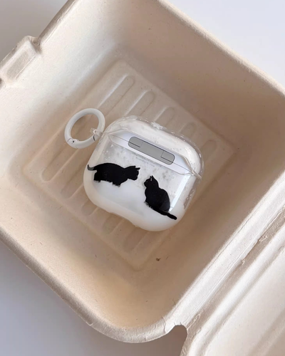 cat meeting airpods case