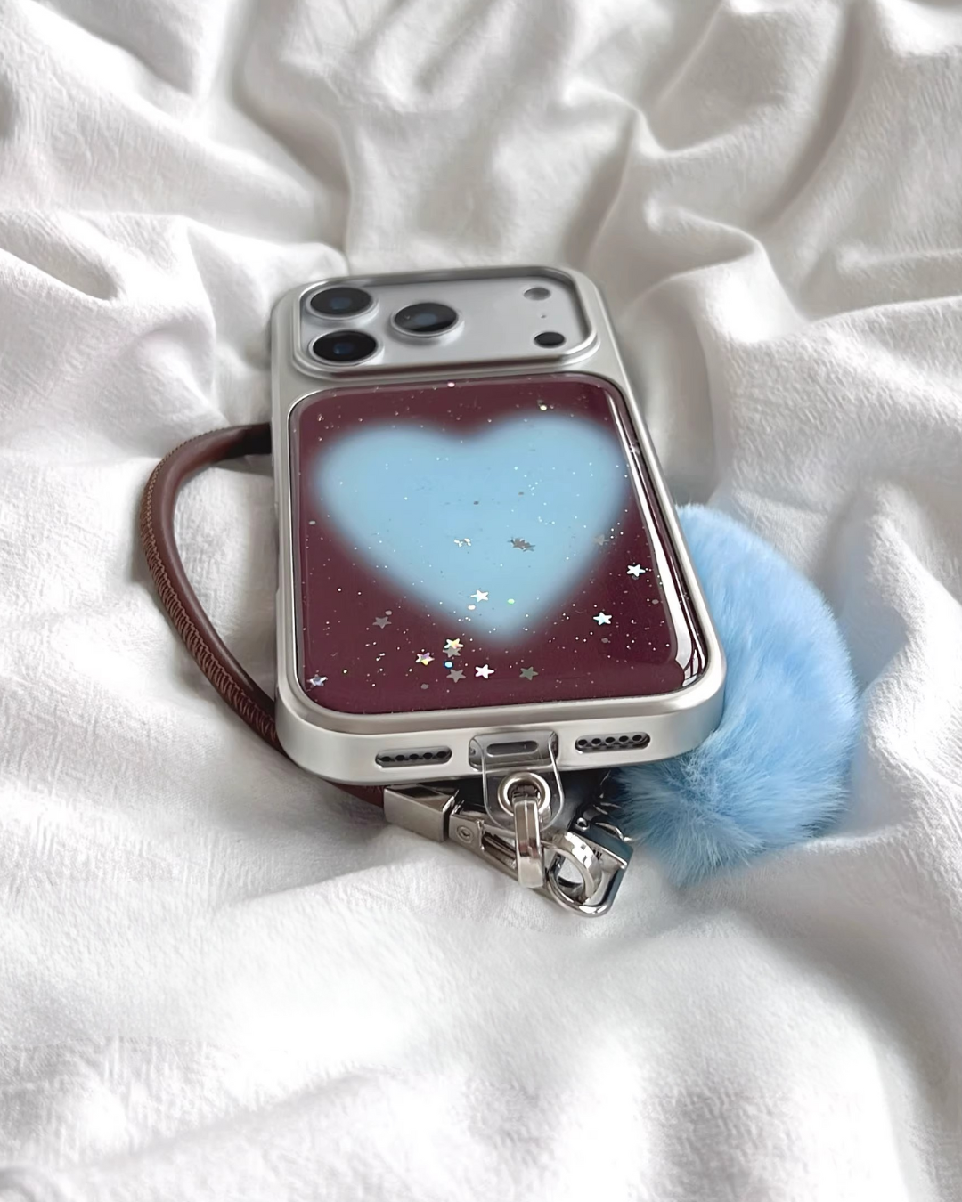 blue + brown heart phone case