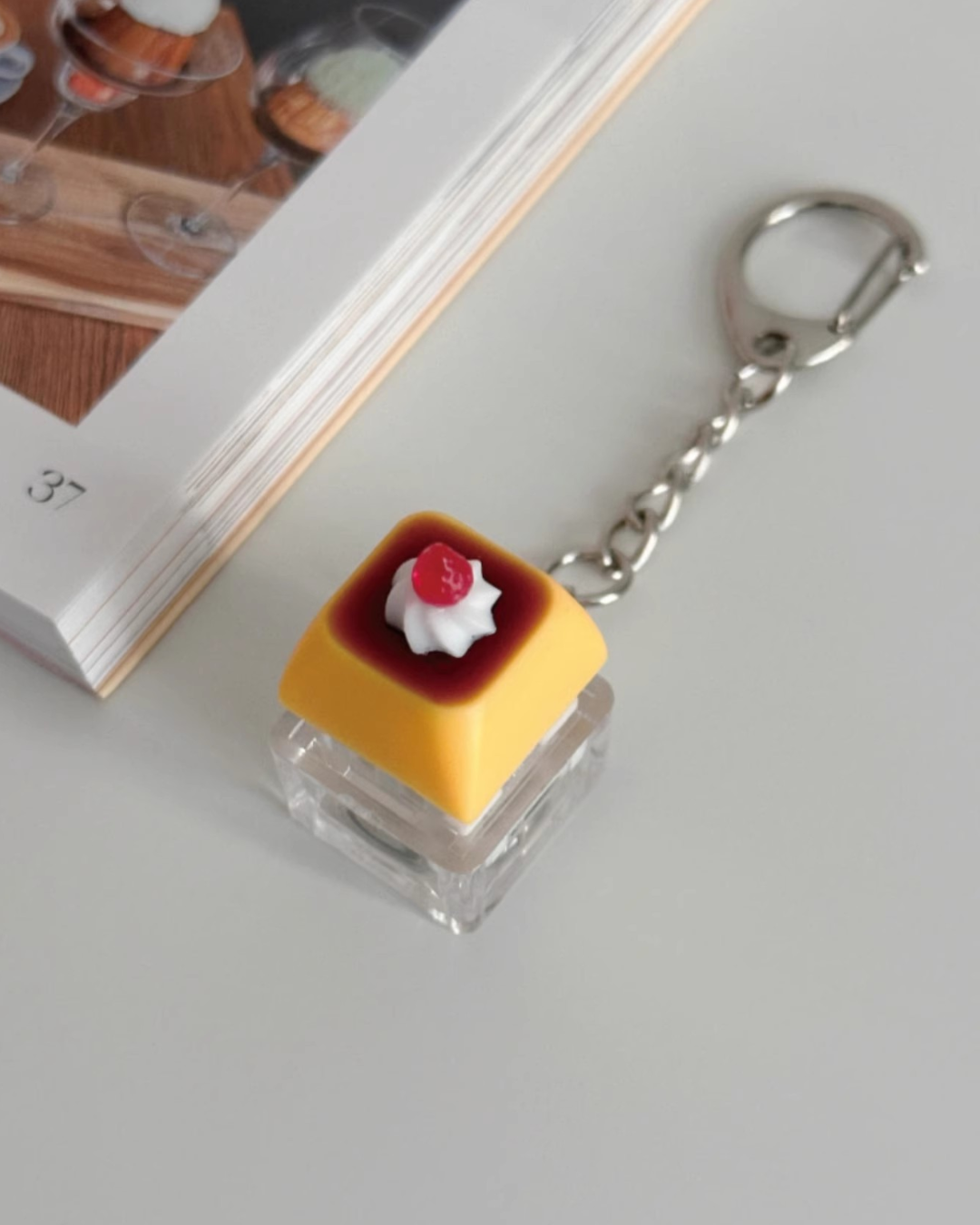 strawberry custard keycap keychain