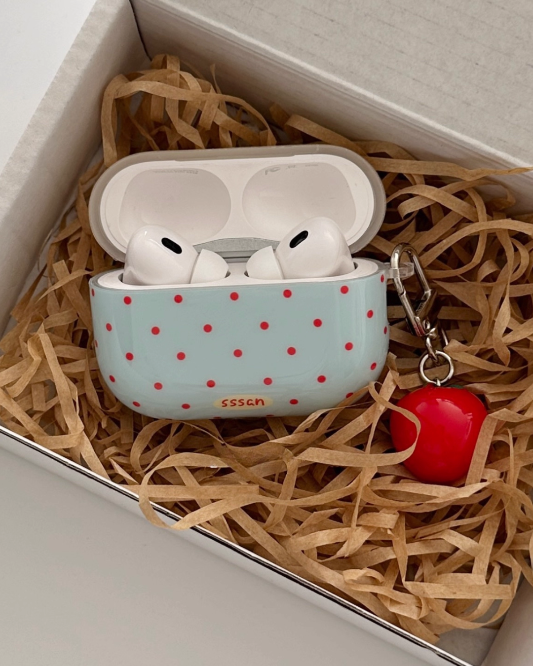 blue polka dots two-tone airpods case