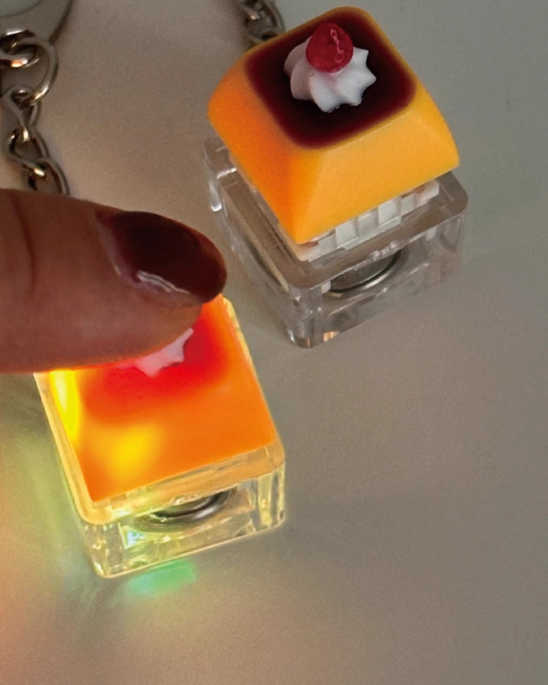 strawberry custard keycap keychain