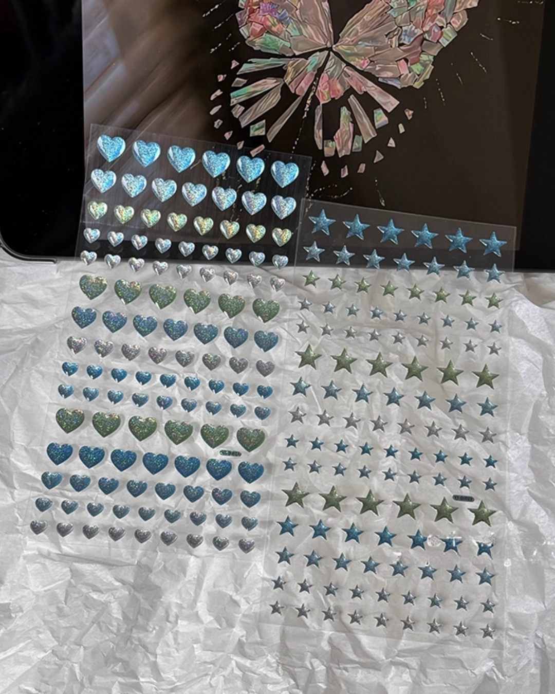 glitter heart and star stickers