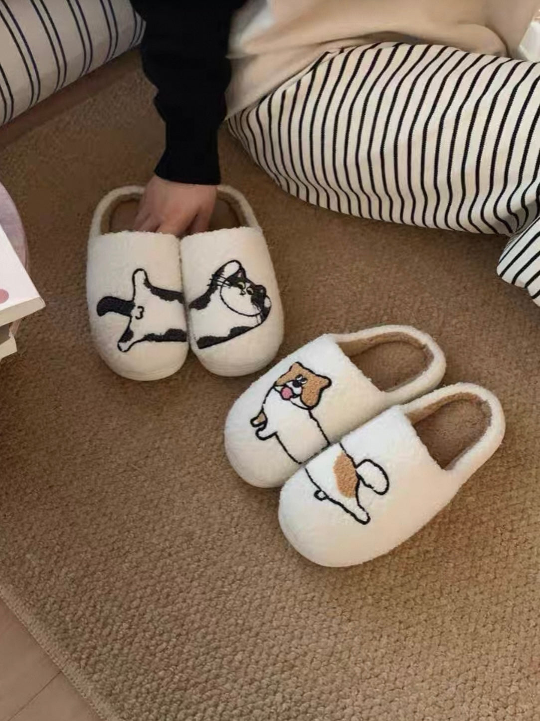 meow and woof slippers