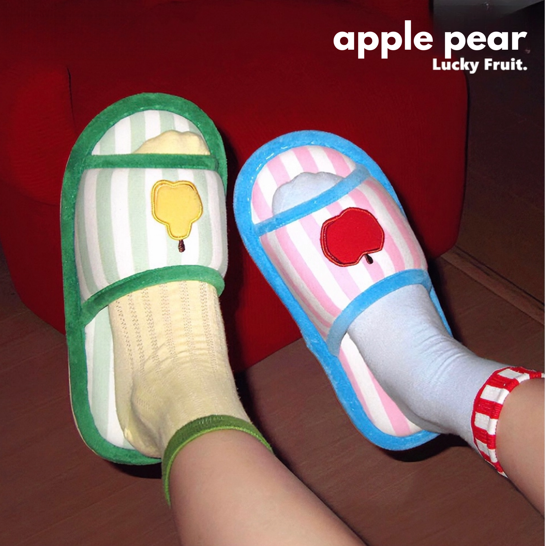 striped apple pear slippers