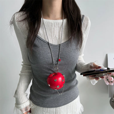 red apple silver hearts necklace