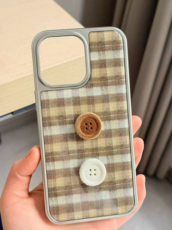 plaid button phone case