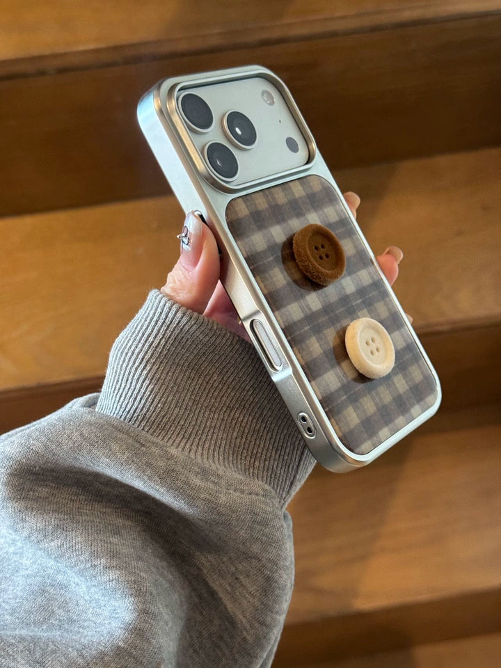plaid button phone case