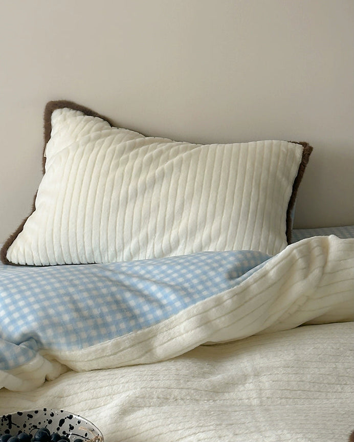 blue plaid plush bedding set