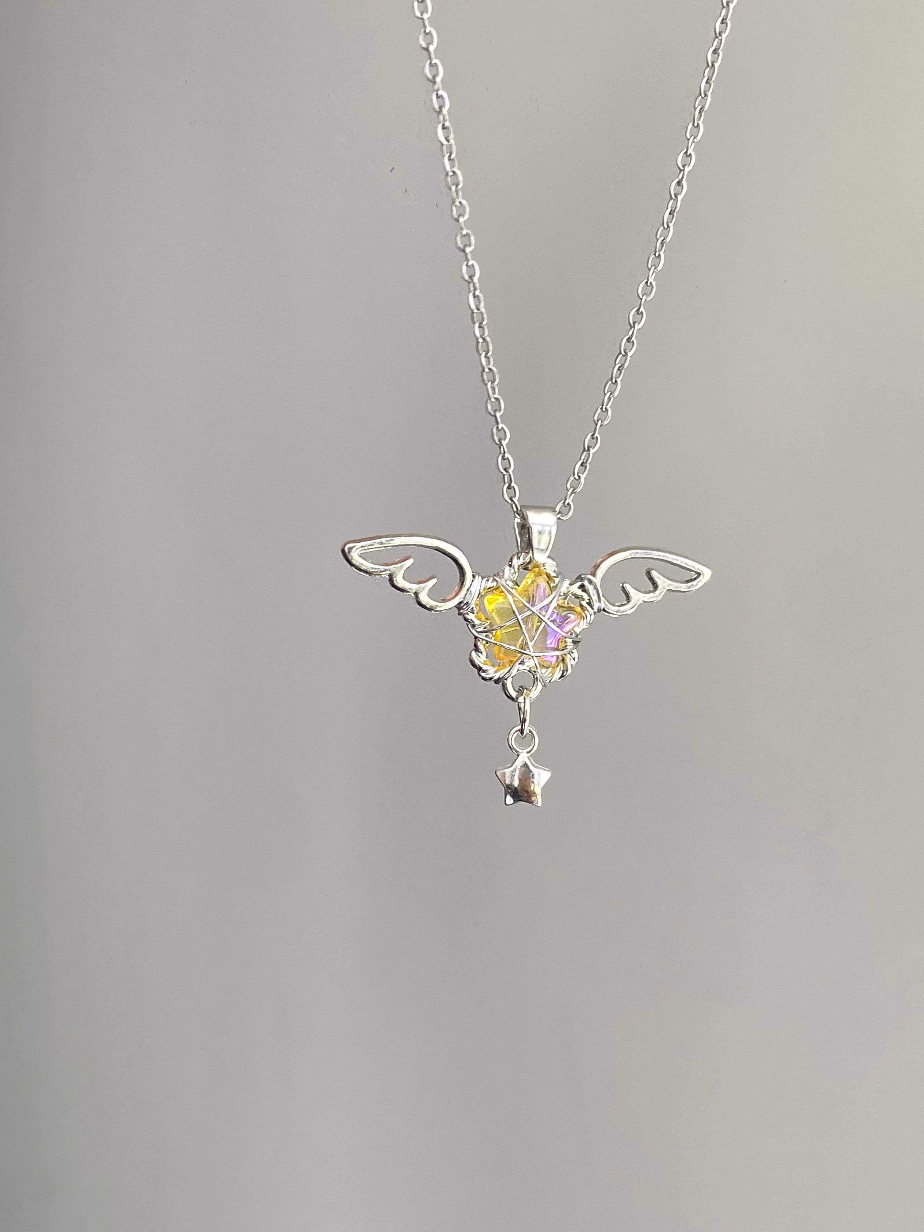 angel wing crystal necklace