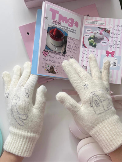 puppy angel bedazzled gloves