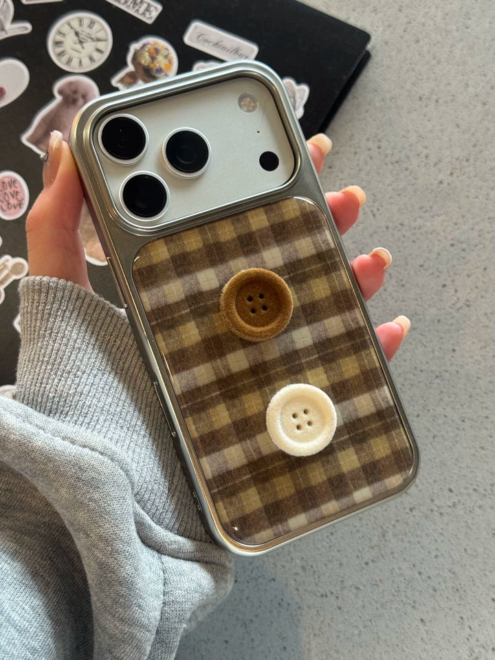 plaid button phone case