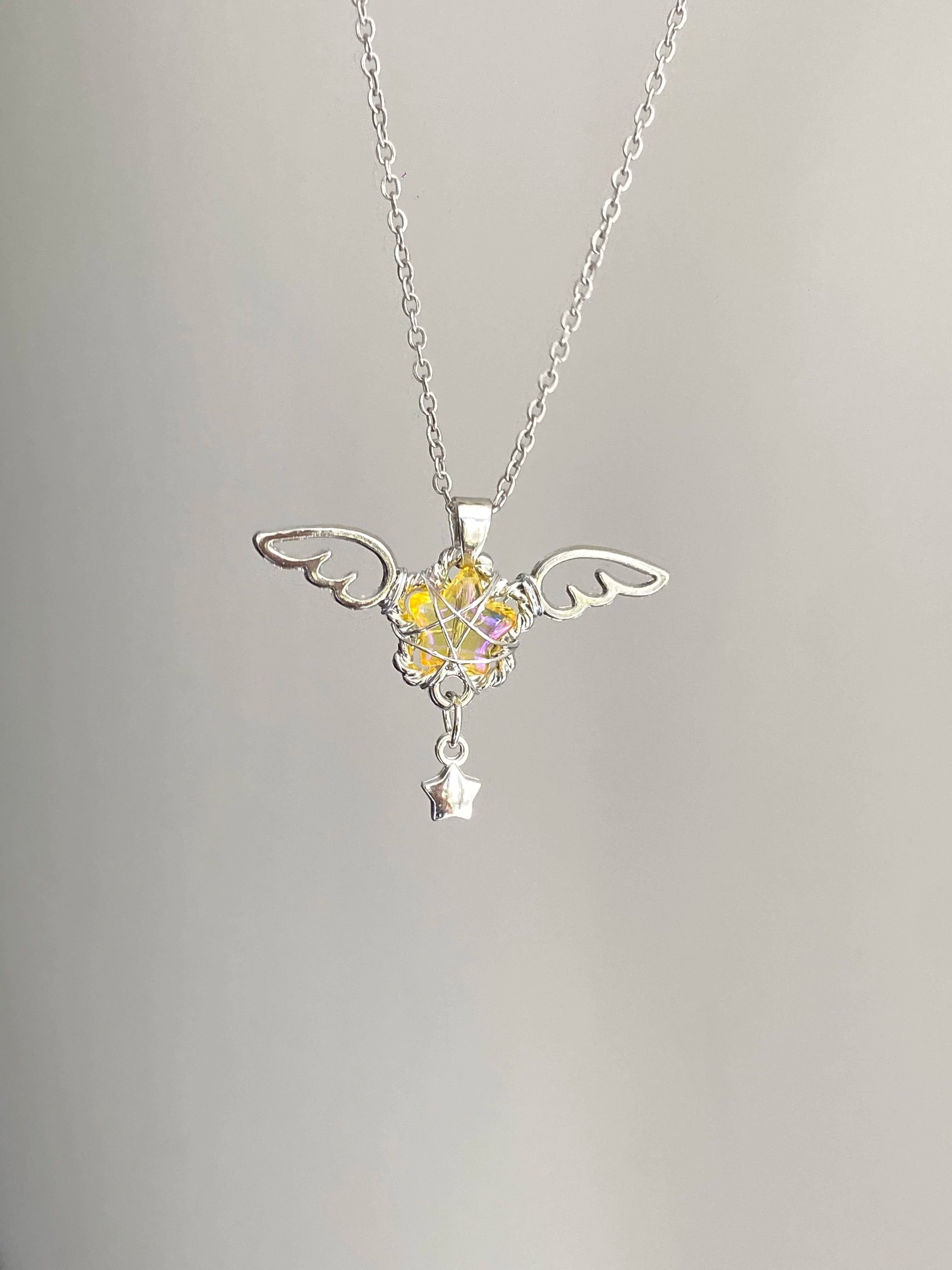 angel wing crystal necklace