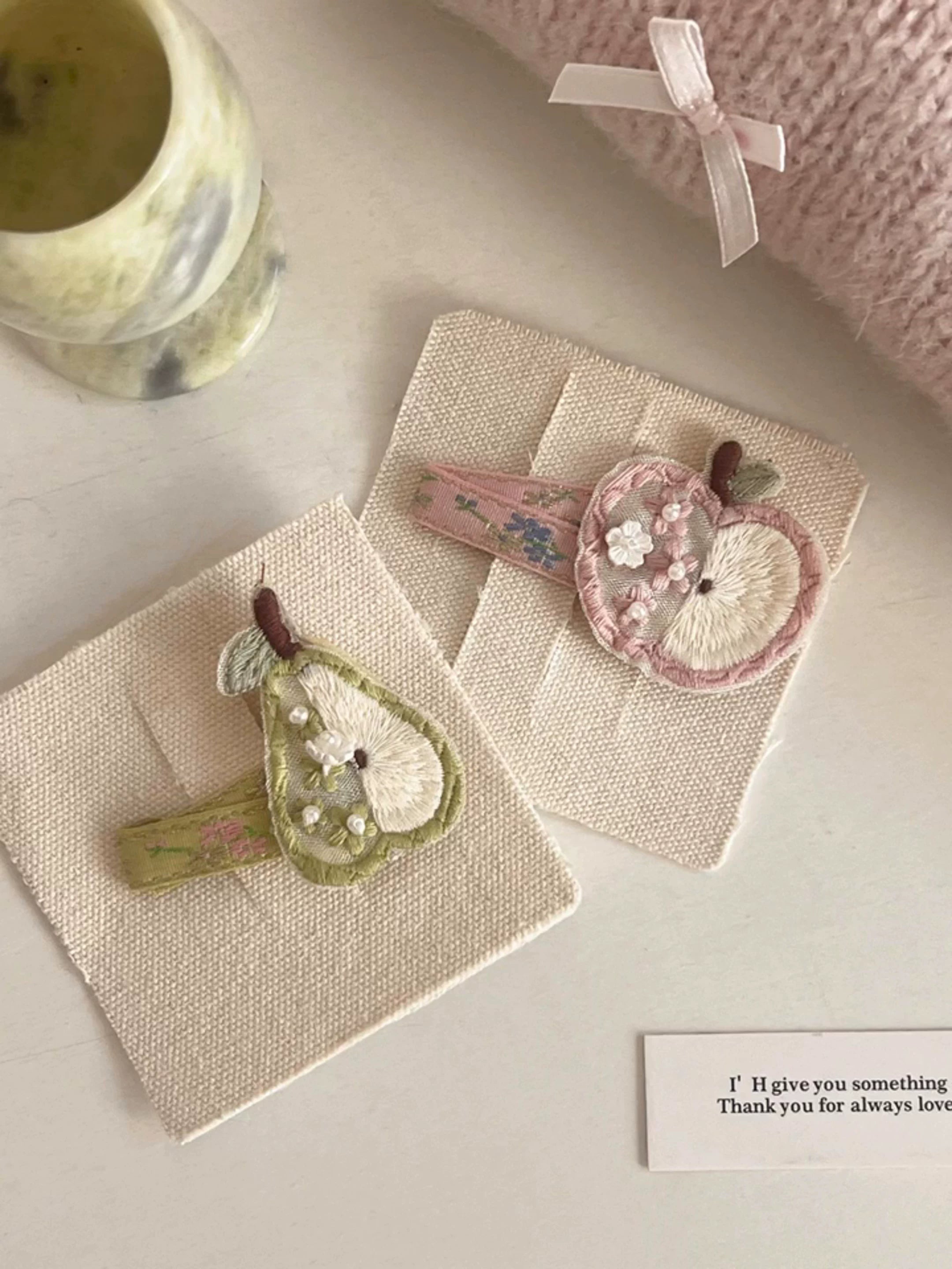 apple & pear hair clip