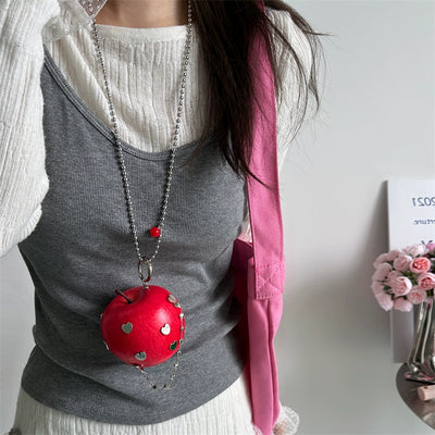 red apple silver hearts necklace
