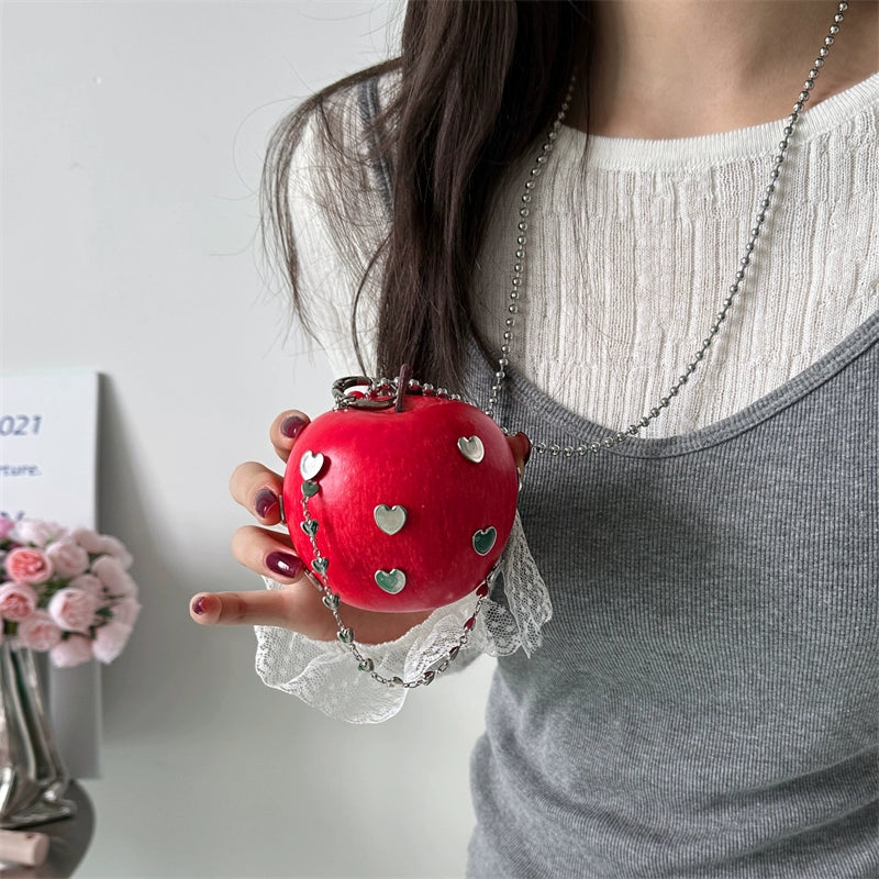 red apple silver hearts necklace