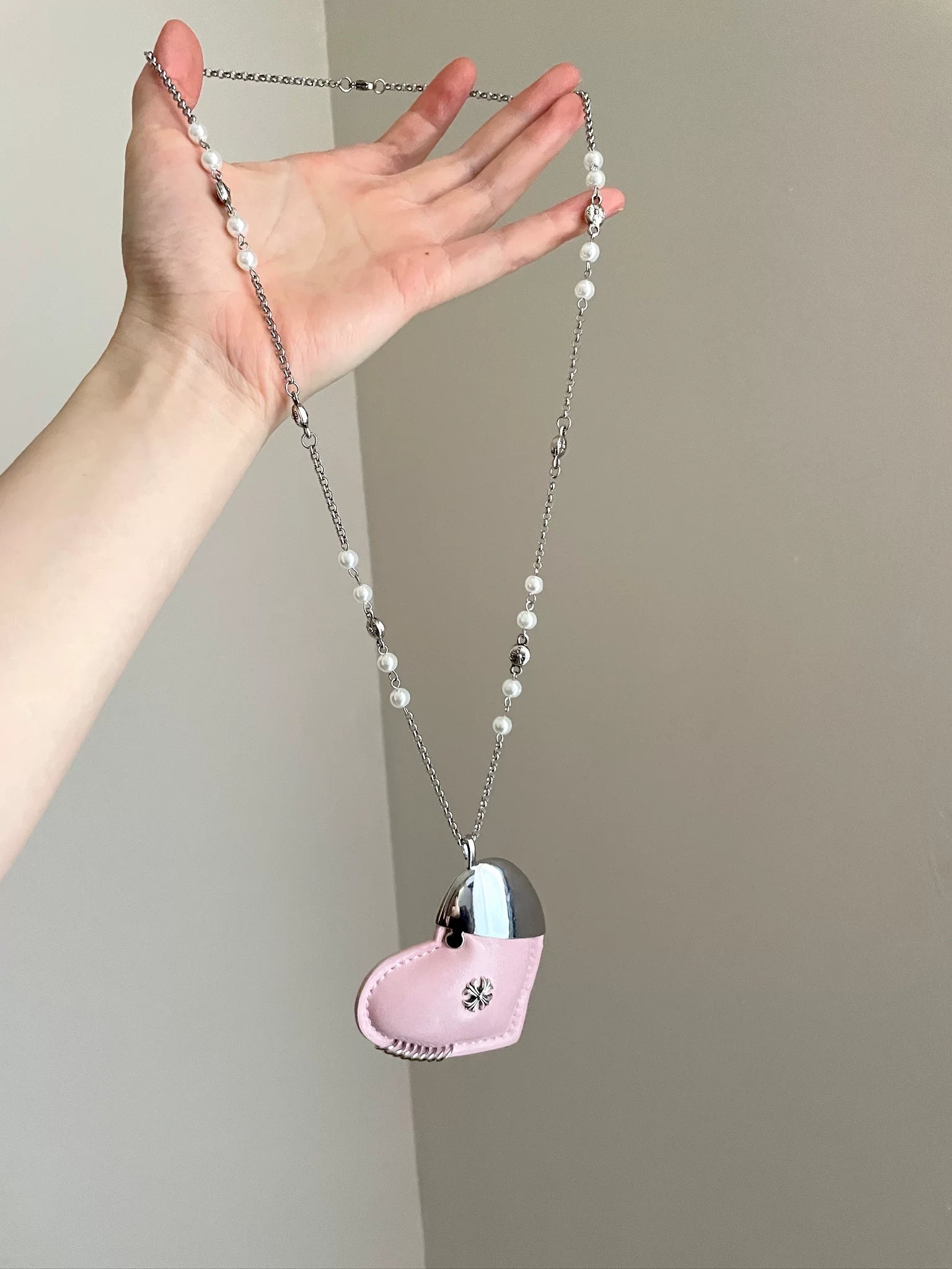 pink leather heart necklace