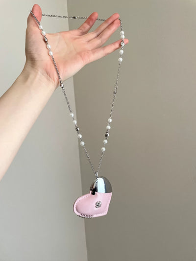 pink leather heart necklace