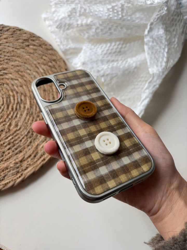 plaid button phone case