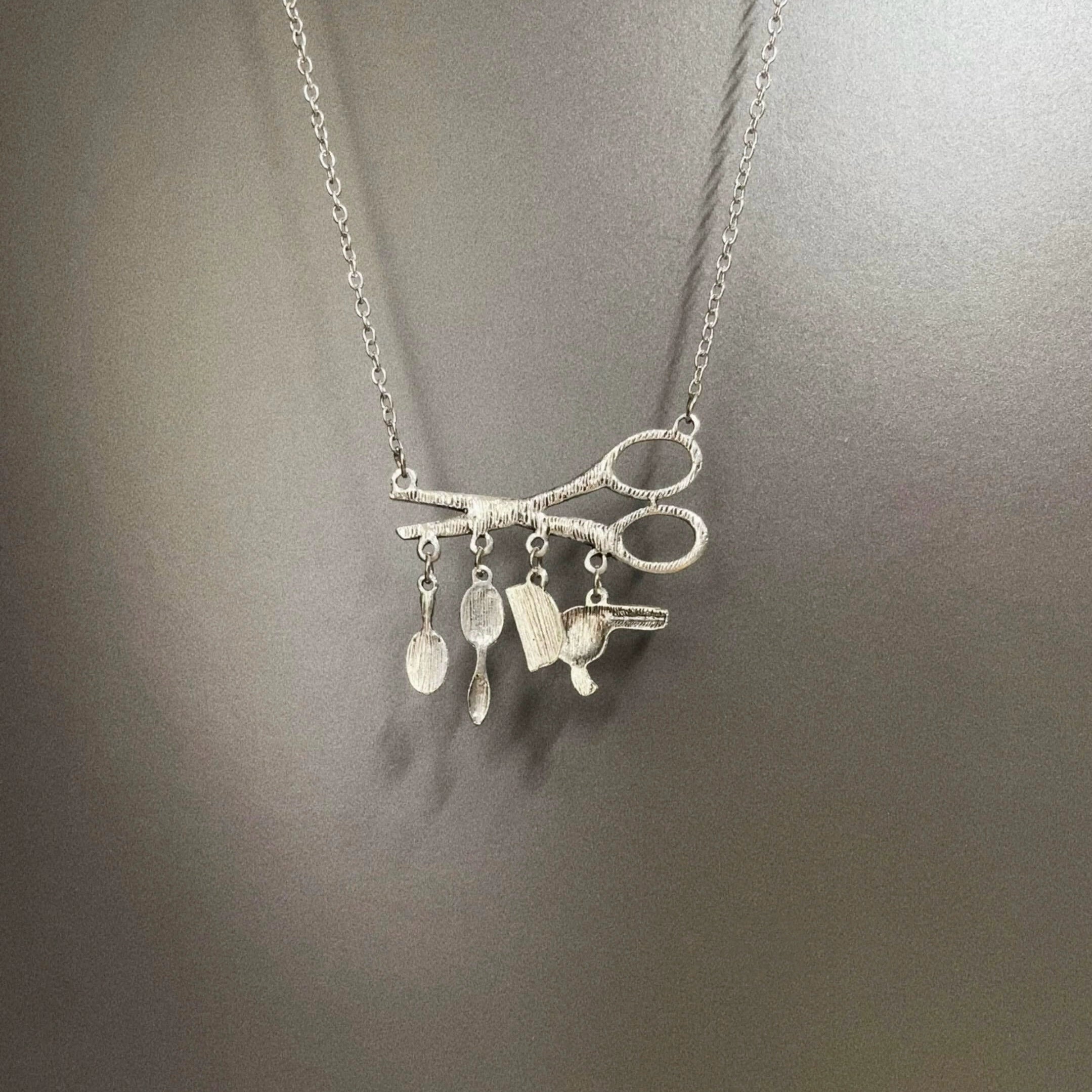 silver hair salon necklace