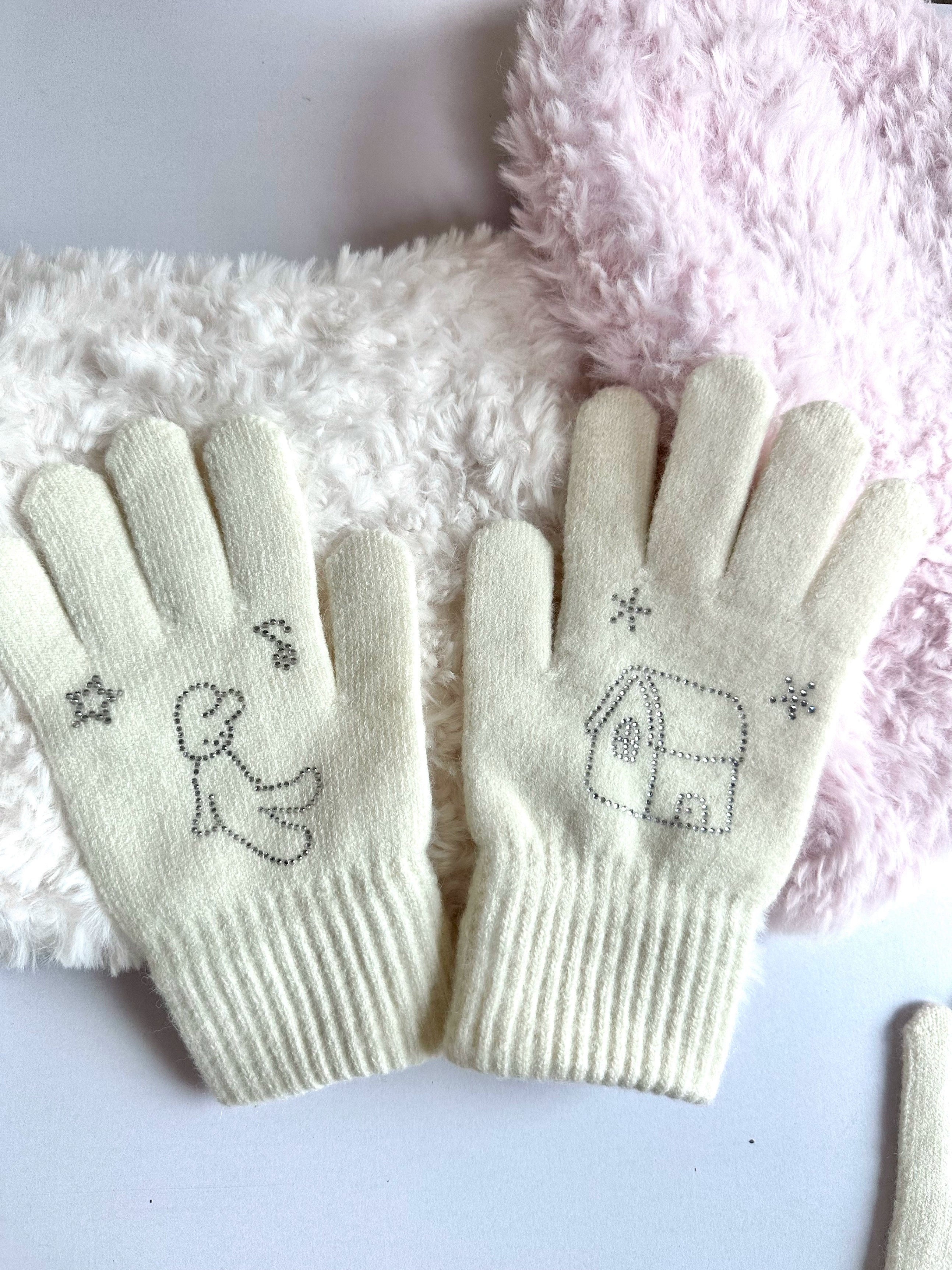 puppy angel bedazzled gloves