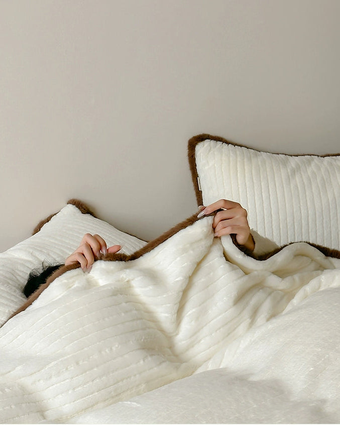 blue plaid plush bedding set