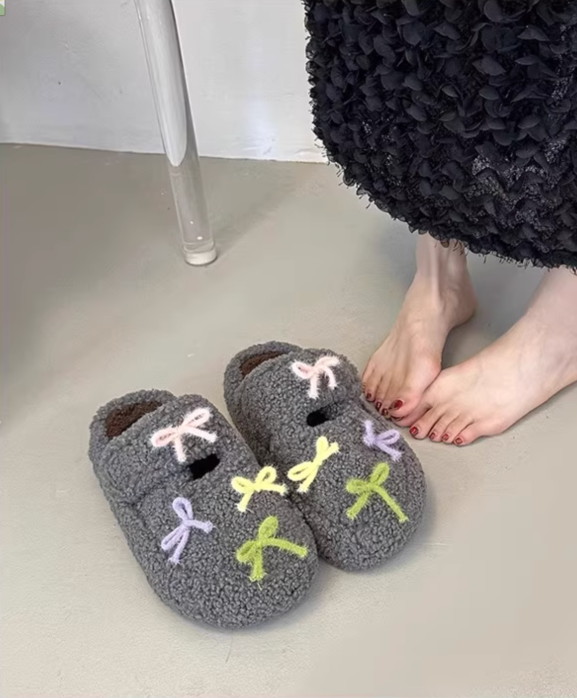 ribbon sherpa slippers