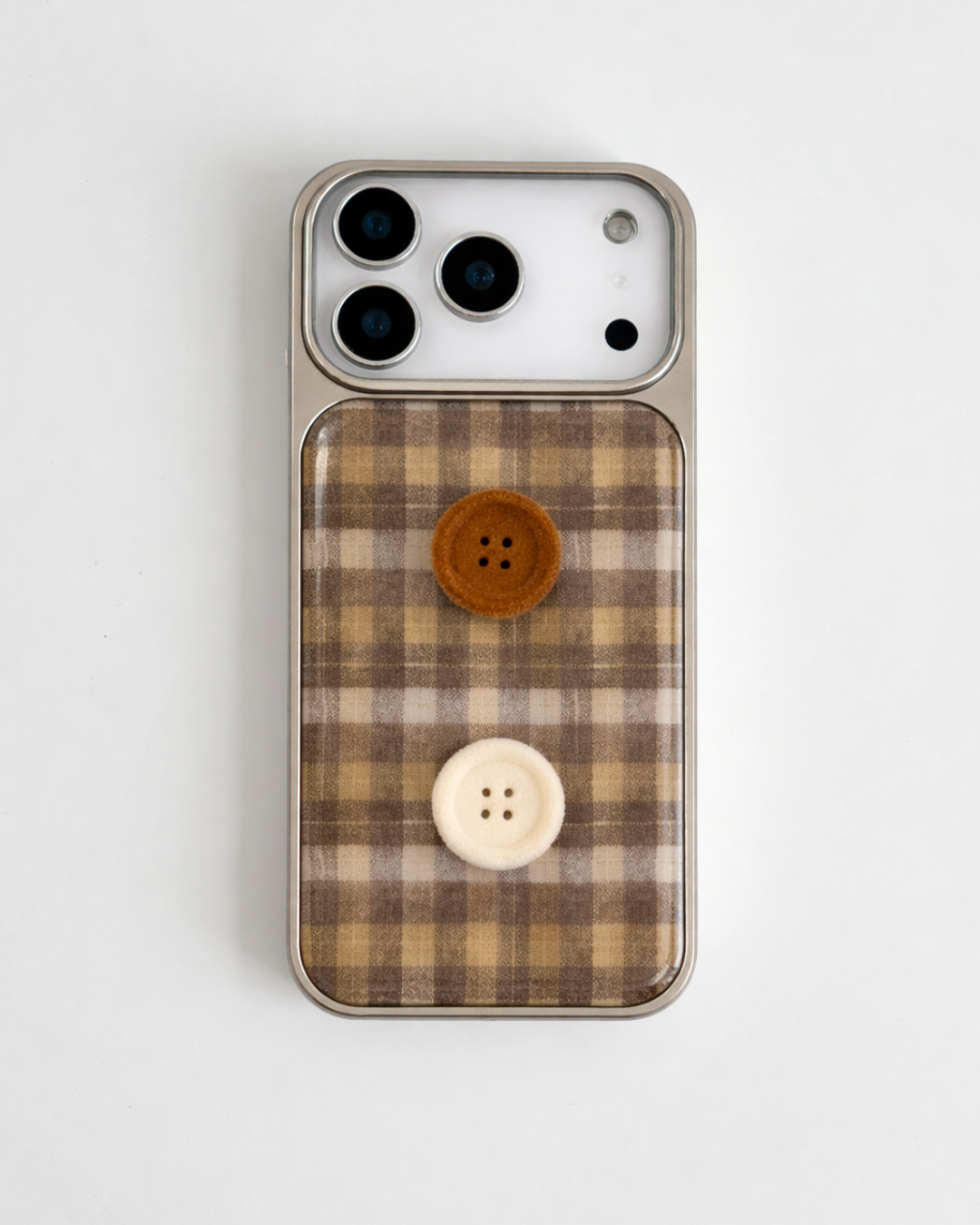 plaid button phone case