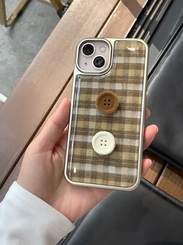 plaid button phone case